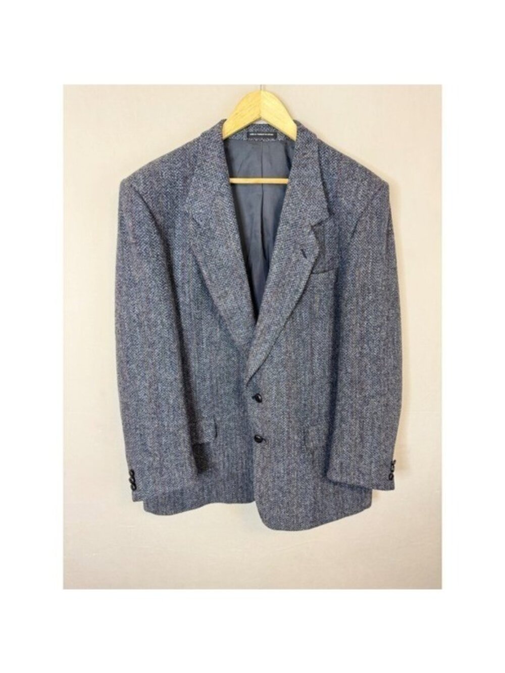 Harris Tweed Blue Grey Herringbone Wool Blazer Sport Coat Mens 44 Reg Canada